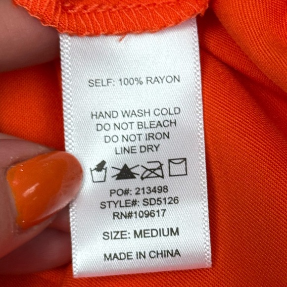 Shinestar Orange Babydoll Mini Dress M NWT Open Back Long Sleeve Boho Fall Style - Picture 10 of 11